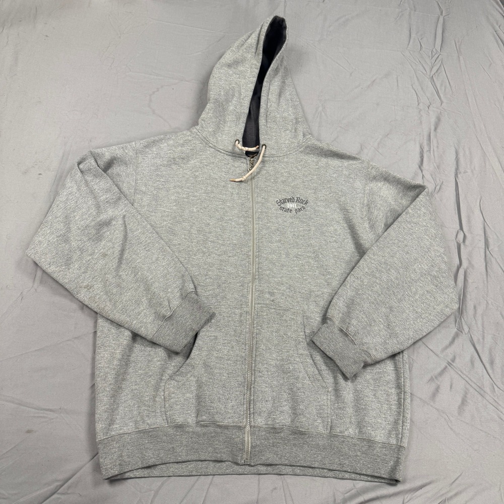 Prairie Mountain Starved Rock State Park Zip Up Hoodie Mens 2XL Gray Fleece